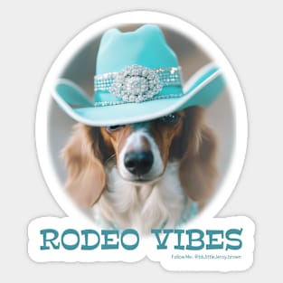 RODEO VIBES -Dachshund Wearing Turquoise Cowboy Hat & Bling Sticker